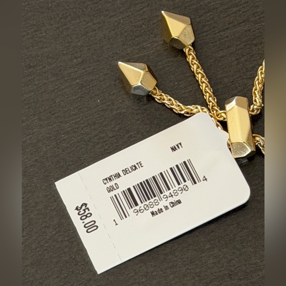 Kendra Scott 14K Gold Plated Cynthia Navy Cats Eye Glass Chain Bracelet - Picture 5 of 8